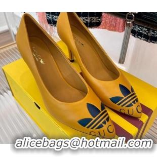 Good Quality adidas x Gucci Leather Trefoil High Heel Pumps 8.5cm Yellow 082582