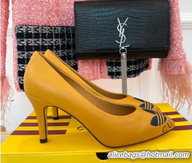 Good Quality adidas x Gucci Leather Trefoil High Heel Pumps 8.5cm Yellow 082582