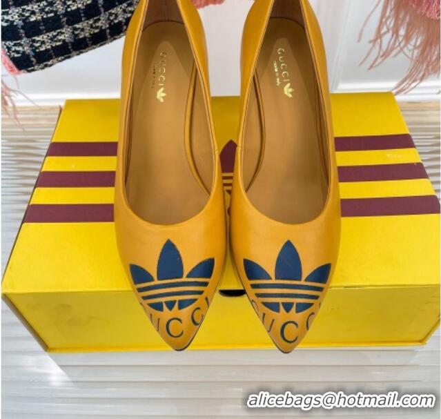 Good Quality adidas x Gucci Leather Trefoil High Heel Pumps 8.5cm Yellow 082582