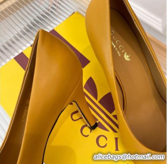 Good Quality adidas x Gucci Leather Trefoil High Heel Pumps 8.5cm Yellow 082582