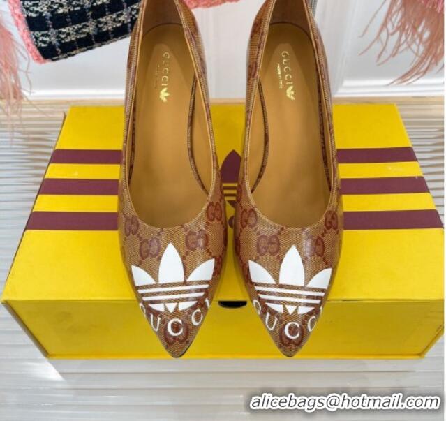 Cheap Price adidas x Gucci GG Canvas Trefoil High Heel Pumps 8.5cm Beige 082583