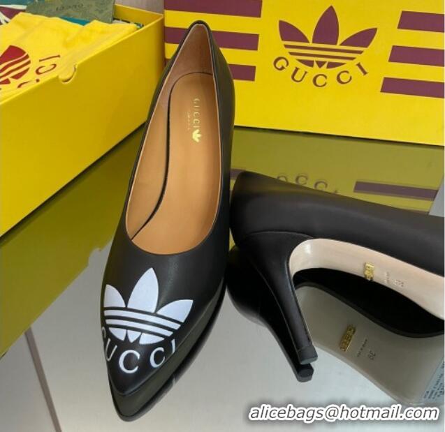 Pretty Style adidas x Gucci Leather Trefoil High Heel Pumps 8.5cm Black 082594