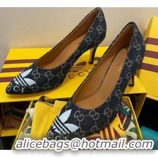 Good Product adidas x Gucci GG Denim Trefoil High Heel Pumps 8.5cm Blue 082595