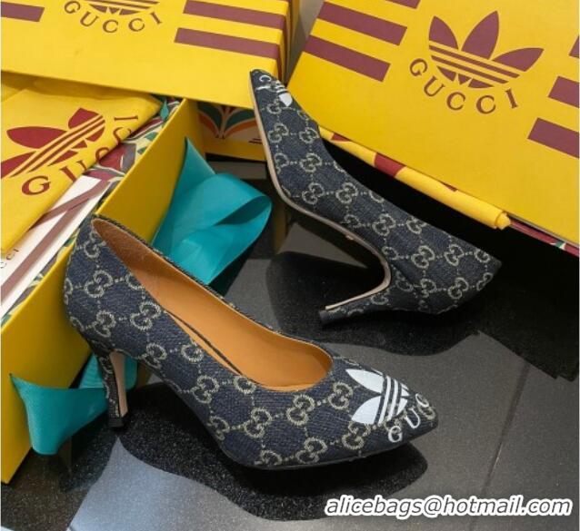 Good Product adidas x Gucci GG Denim Trefoil High Heel Pumps 8.5cm Blue 082595