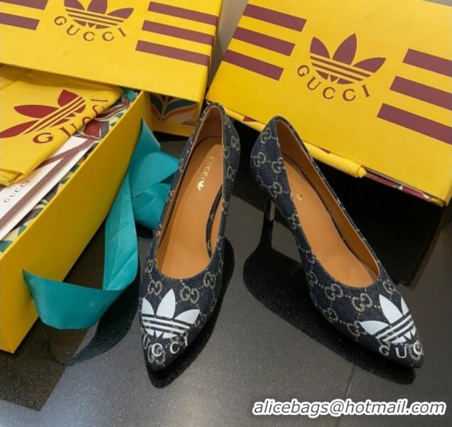 Good Product adidas x Gucci GG Denim Trefoil High Heel Pumps 8.5cm Blue 082595