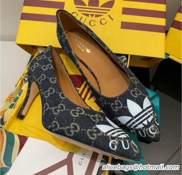 Good Product adidas x Gucci GG Denim Trefoil High Heel Pumps 8.5cm Blue 082595