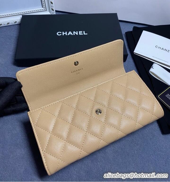 Famous Brand Chanel Calfskin Leather & Gold-Tone Metal AP2740 beige