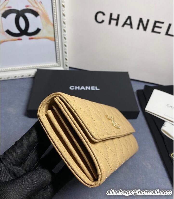 Famous Brand Chanel Calfskin Leather & Gold-Tone Metal AP2740 beige