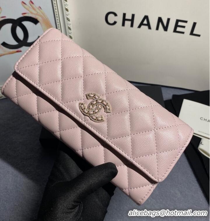 Famous Brand Chanel Calfskin Leather & Gold-Tone Metal AP2740 pink