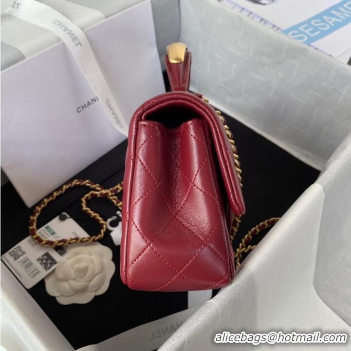 Shop Promotional Chanel MINI FLAP BAG WITH TOP HANDLE AS2431 red