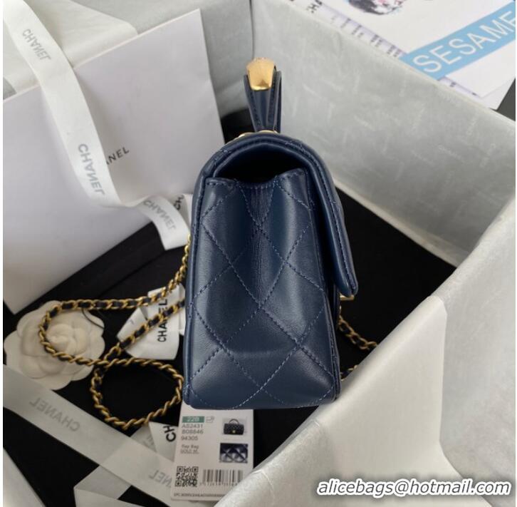 Good Taste Chanel MINI FLAP BAG WITH TOP HANDLE AS2431 dark blue