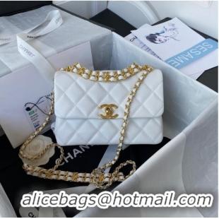 Top Grade Chanel MINI FLAP BAG Grained Calfskin & Gold-Tone Metal AS3580 white