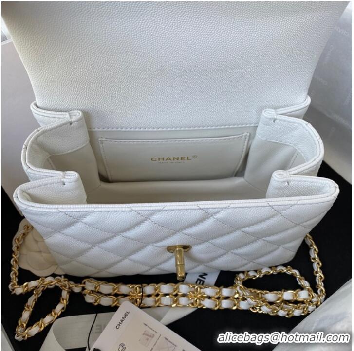 Top Grade Chanel MINI FLAP BAG Grained Calfskin & Gold-Tone Metal AS3580 white