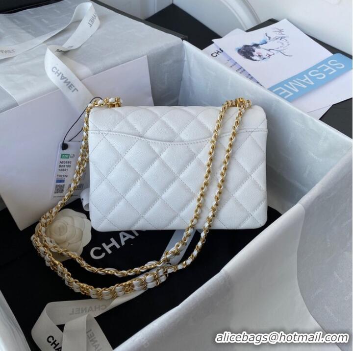 Top Grade Chanel MINI FLAP BAG Grained Calfskin & Gold-Tone Metal AS3580 white