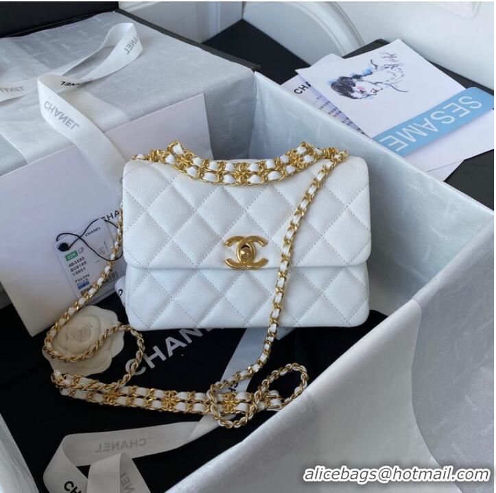 Top Grade Chanel MINI FLAP BAG Grained Calfskin & Gold-Tone Metal AS3580 white