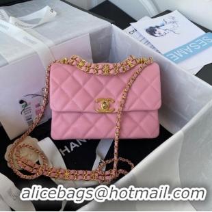 Famous Brand Chanel SMALL FLAP BAG Grained Calfskin & Gold-Tone Metal AS3580 pink