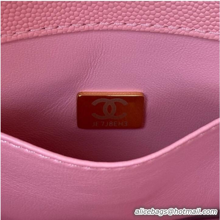 Famous Brand Chanel SMALL FLAP BAG Grained Calfskin & Gold-Tone Metal AS3580 pink