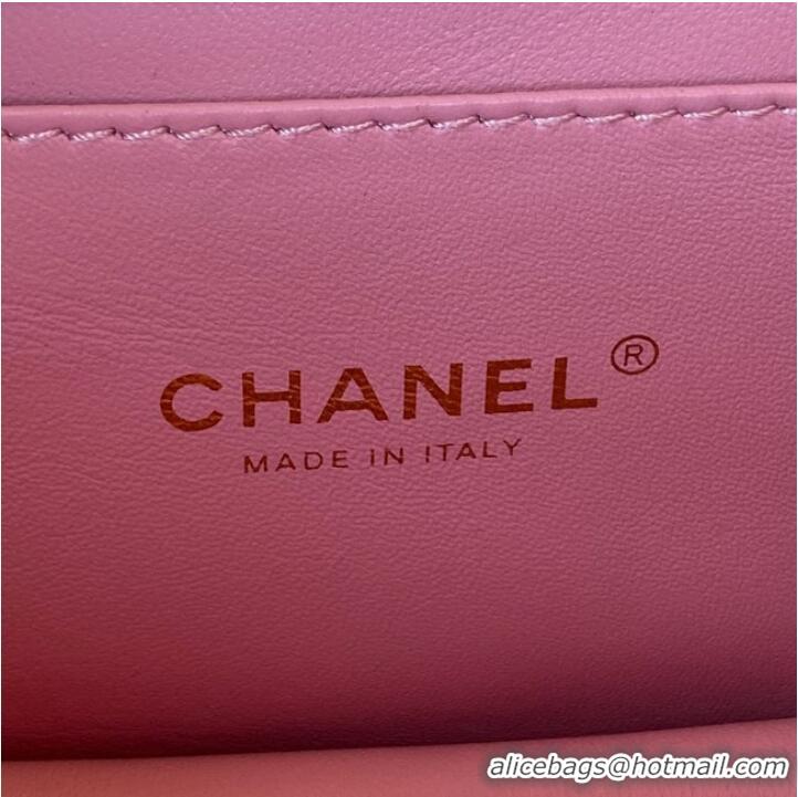 Famous Brand Chanel SMALL FLAP BAG Grained Calfskin & Gold-Tone Metal AS3580 pink