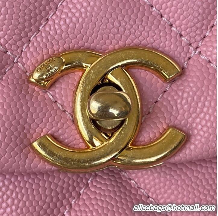 Famous Brand Chanel SMALL FLAP BAG Grained Calfskin & Gold-Tone Metal AS3580 pink