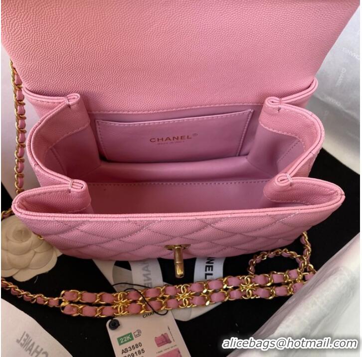 Famous Brand Chanel SMALL FLAP BAG Grained Calfskin & Gold-Tone Metal AS3580 pink