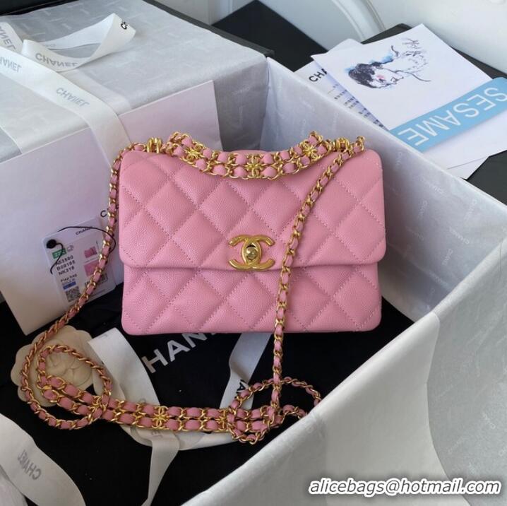 Famous Brand Chanel SMALL FLAP BAG Grained Calfskin & Gold-Tone Metal AS3580 pink