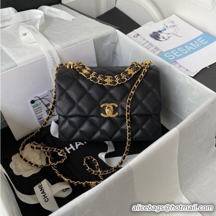 Unique Style Chanel SMALL FLAP BAG Grained Calfskin & Gold-Tone Metal AS3580 black