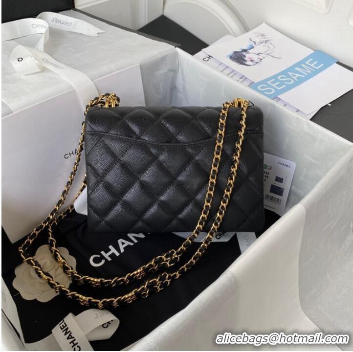 Unique Style Chanel SMALL FLAP BAG Grained Calfskin & Gold-Tone Metal AS3580 black