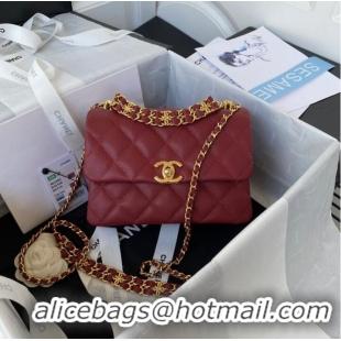 Luxurious Chanel SMALL FLAP BAG Grained Calfskin & Gold-Tone Metal AS3580 Burgundy