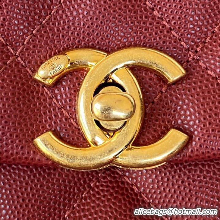 Luxurious Chanel SMALL FLAP BAG Grained Calfskin & Gold-Tone Metal AS3580 Burgundy