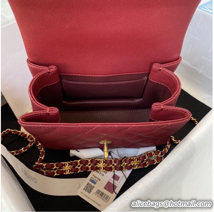 Luxurious Chanel SMALL FLAP BAG Grained Calfskin & Gold-Tone Metal AS3580 Burgundy