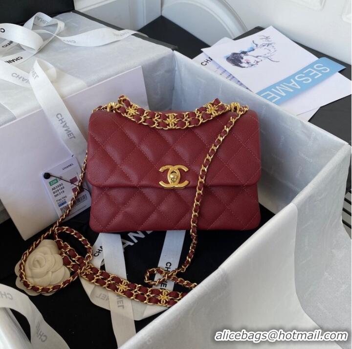 Luxurious Chanel SMALL FLAP BAG Grained Calfskin & Gold-Tone Metal AS3580 Burgundy