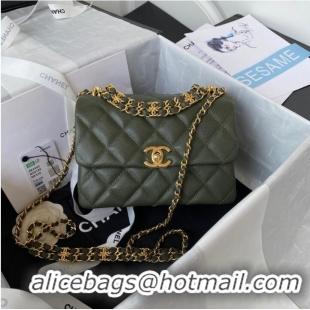 Affordable Price Chanel SMALL FLAP BAG Grained Calfskin & Gold-Tone Metal AS3580 blackish green