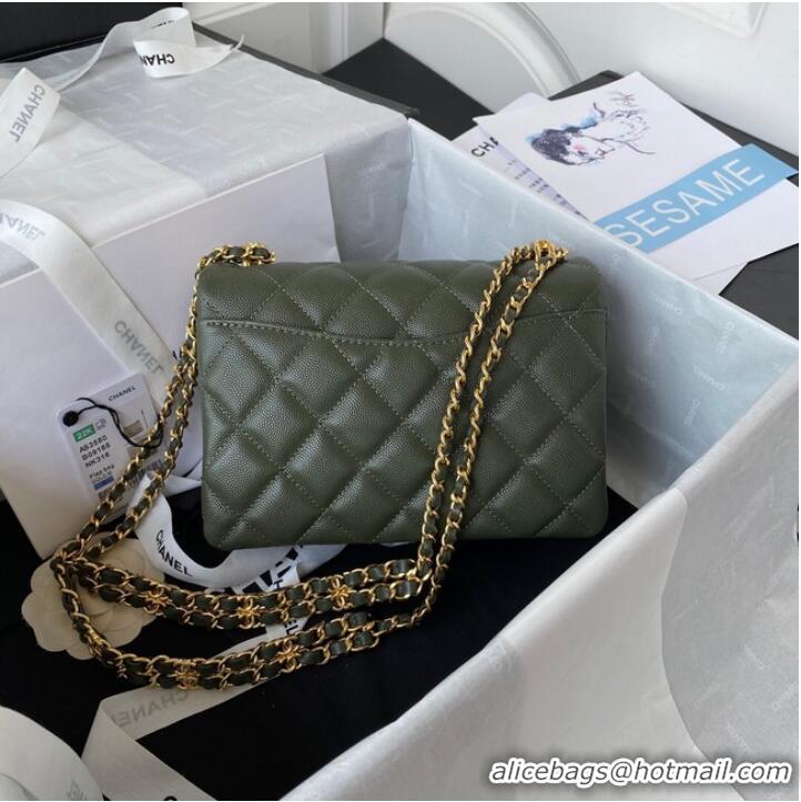 Affordable Price Chanel SMALL FLAP BAG Grained Calfskin & Gold-Tone Metal AS3580 blackish green