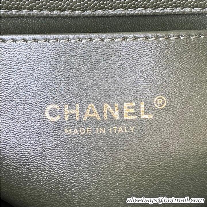 Affordable Price Chanel SMALL FLAP BAG Grained Calfskin & Gold-Tone Metal AS3580 blackish green