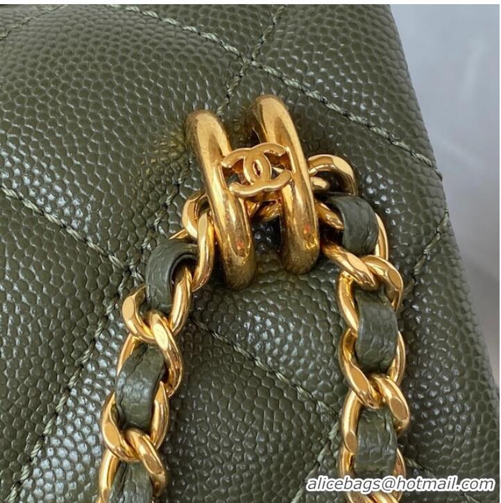 Affordable Price Chanel SMALL FLAP BAG Grained Calfskin & Gold-Tone Metal AS3580 blackish green