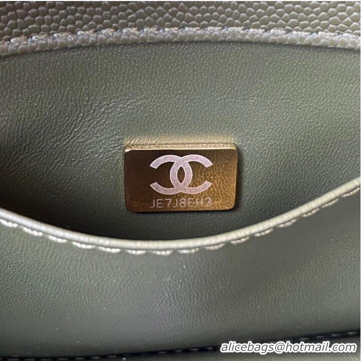 Affordable Price Chanel SMALL FLAP BAG Grained Calfskin & Gold-Tone Metal AS3580 blackish green