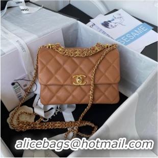 Pretty Style Chanel SMALL FLAP BAG Grained Calfskin & Gold-Tone Metal AS3580 brown