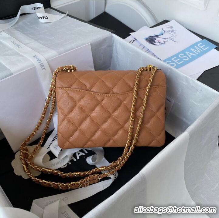 Pretty Style Chanel SMALL FLAP BAG Grained Calfskin & Gold-Tone Metal AS3580 brown