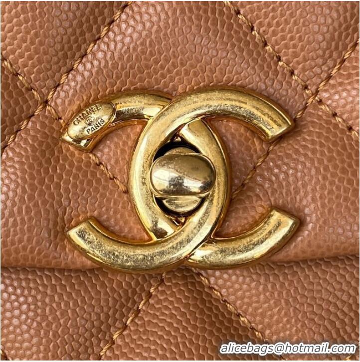 Pretty Style Chanel SMALL FLAP BAG Grained Calfskin & Gold-Tone Metal AS3580 brown