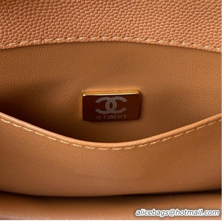 Pretty Style Chanel SMALL FLAP BAG Grained Calfskin & Gold-Tone Metal AS3580 brown