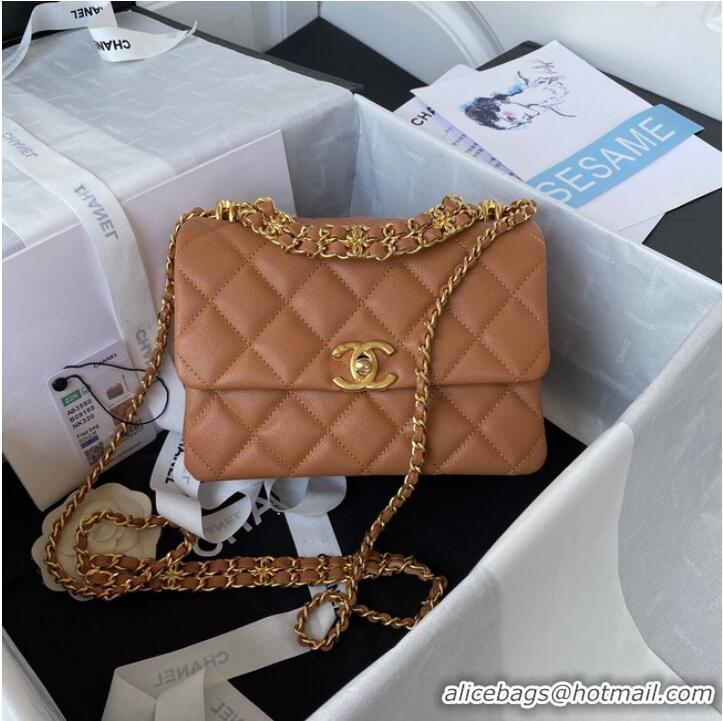 Pretty Style Chanel SMALL FLAP BAG Grained Calfskin & Gold-Tone Metal AS3580 brown