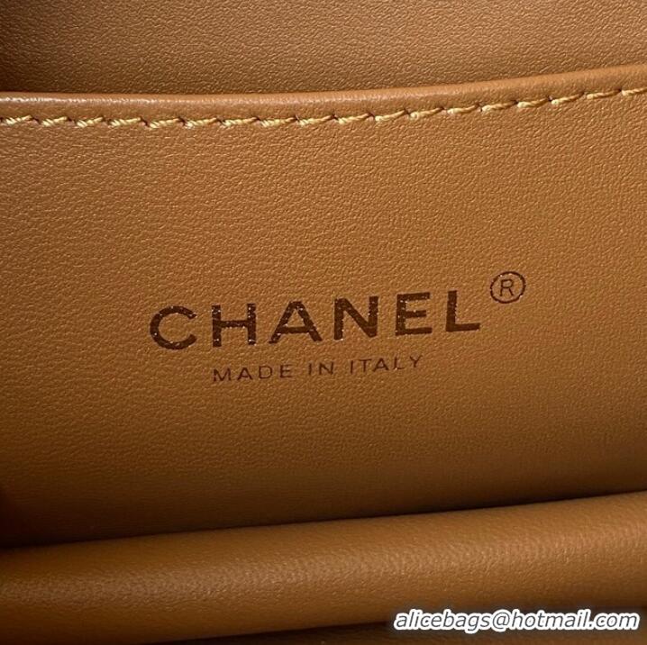 Pretty Style Chanel SMALL FLAP BAG Grained Calfskin & Gold-Tone Metal AS3580 brown