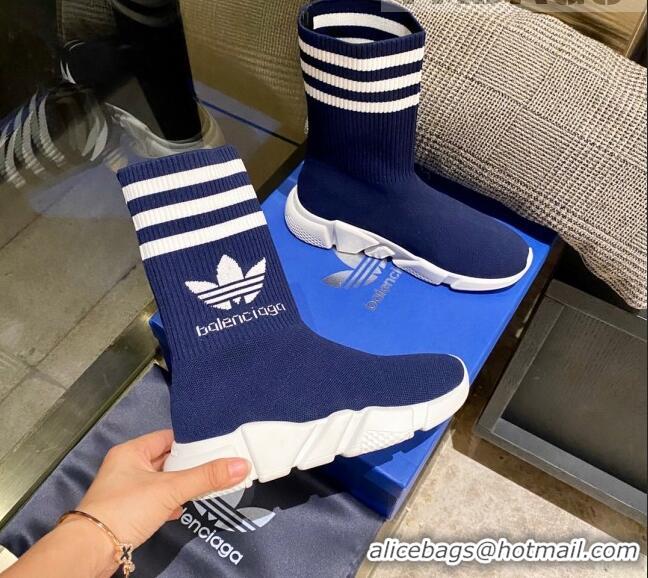 Luxury Discount Balenciaga x Adidas Speed 1.0 Knit Boots 090707 Blue