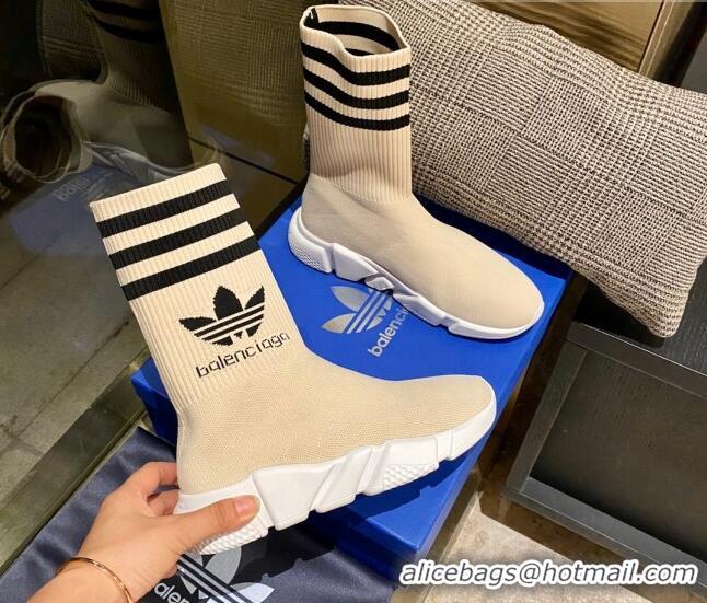 Luxury Balenciaga x Adidas Speed 1.0 Knit Boots Beige 090709