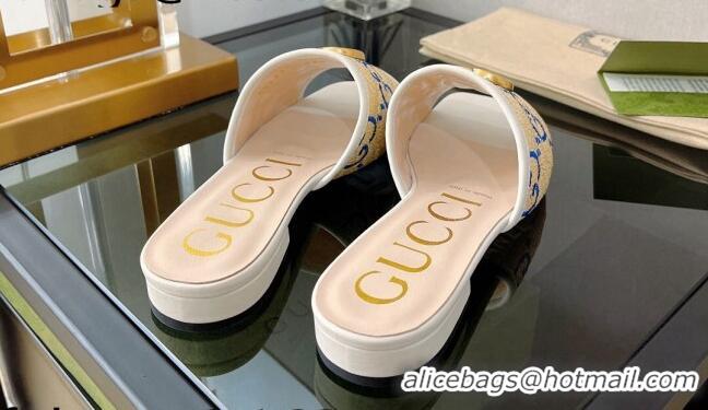 Best Price Gucci Raffia-Like Flat Slide Sandals Beige/White 072189