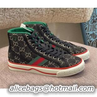 Sophisticated Gucci Tennis 1977 GG High-top Sneakers Black 0802055