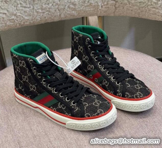 Sophisticated Gucci Tennis 1977 GG High-top Sneakers Black 0802055