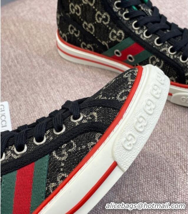 Sophisticated Gucci Tennis 1977 GG High-top Sneakers Black 0802055