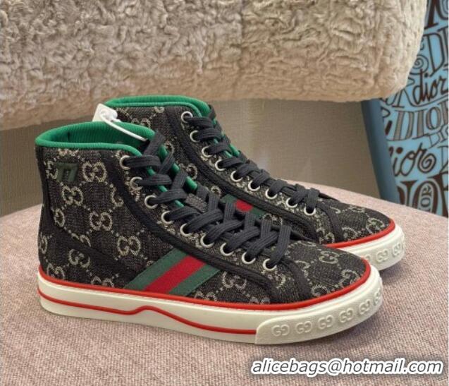 Sophisticated Gucci Tennis 1977 GG High-top Sneakers Black 0802055