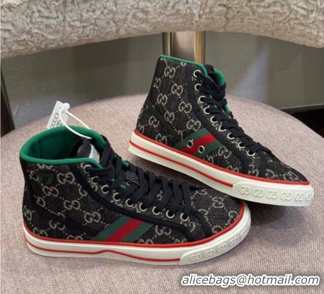 Sophisticated Gucci Tennis 1977 GG High-top Sneakers Black 0802055